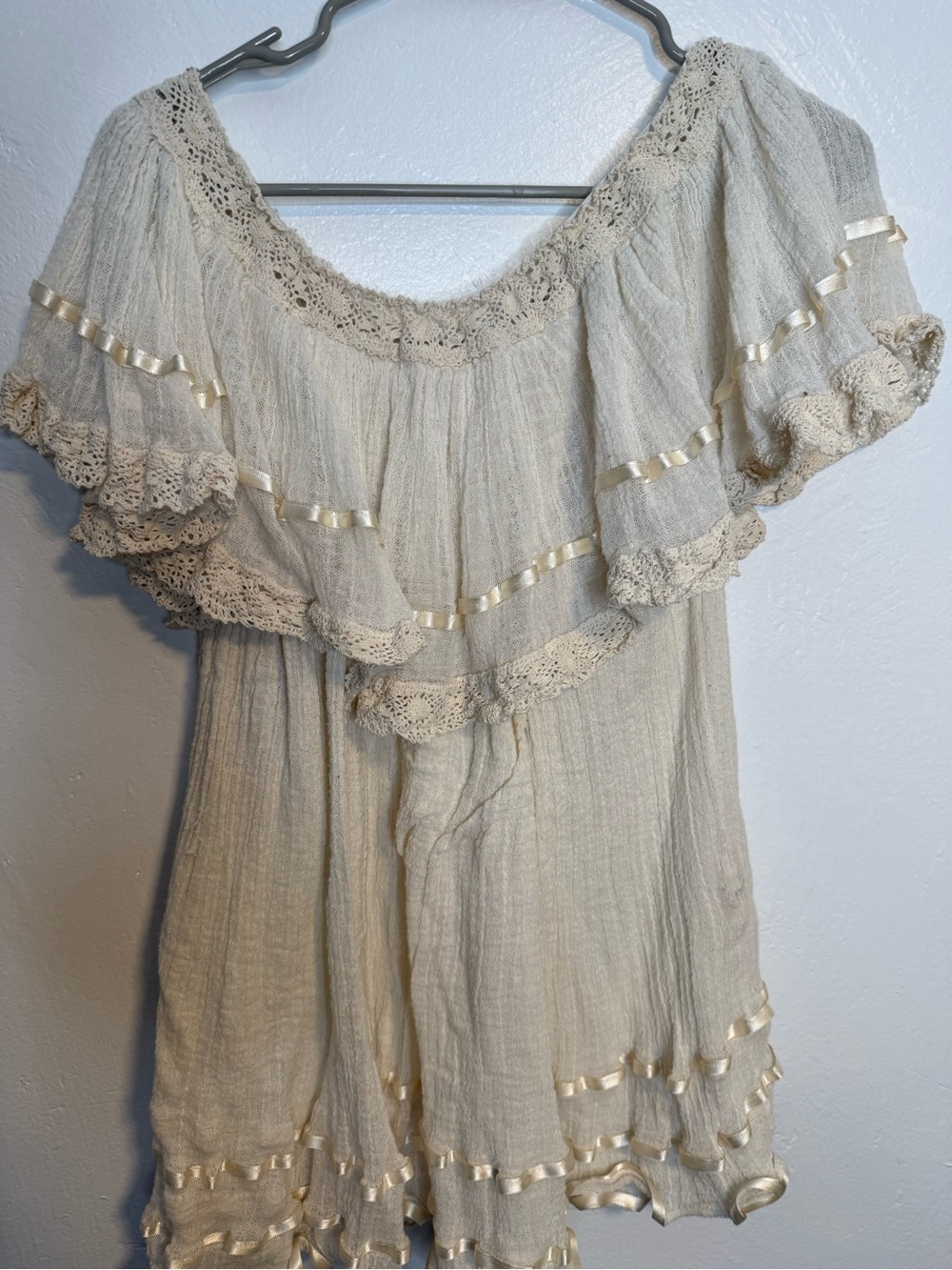 Jen’s Pirate Booty Gauze Crochet Lace Boho Tunic Top S vintage style - Picture 5 of 8